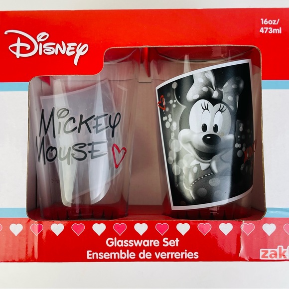 Disney Mickey Minnie Mouse Glassware Set of 2 16 Oz Valentine’s Day Hearts Cups - Picture 3 of 7